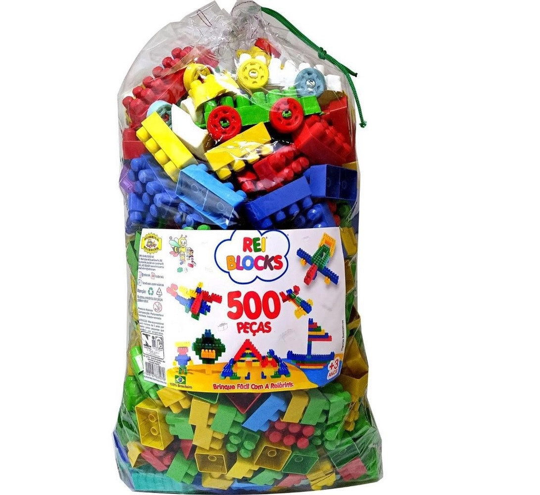 Brinquedo Educativo Blocos De Montar 500 Peças Pedagógicos Didático Infantil  - Colorido